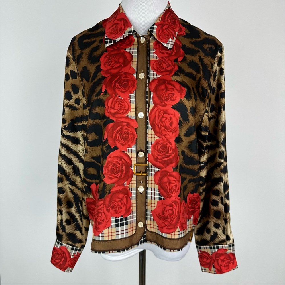 Laurel Rose Animal Print Silk Top Size 38 US Size 6